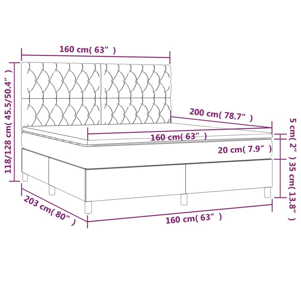 Pat cu arcuri, saltea și LED, maro închis, 160x200 cm, textil GartenMobel Dekor