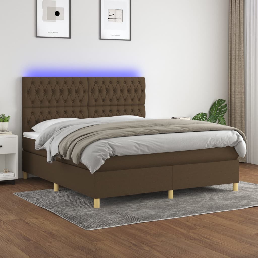 Pat cu arcuri, saltea și LED, maro închis, 160x200 cm, textil GartenMobel Dekor