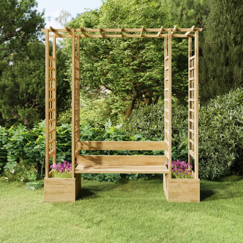 Pergolă de grădină cu bancă și jardinieră lemn masiv pin tratat GartenMobel Dekor
