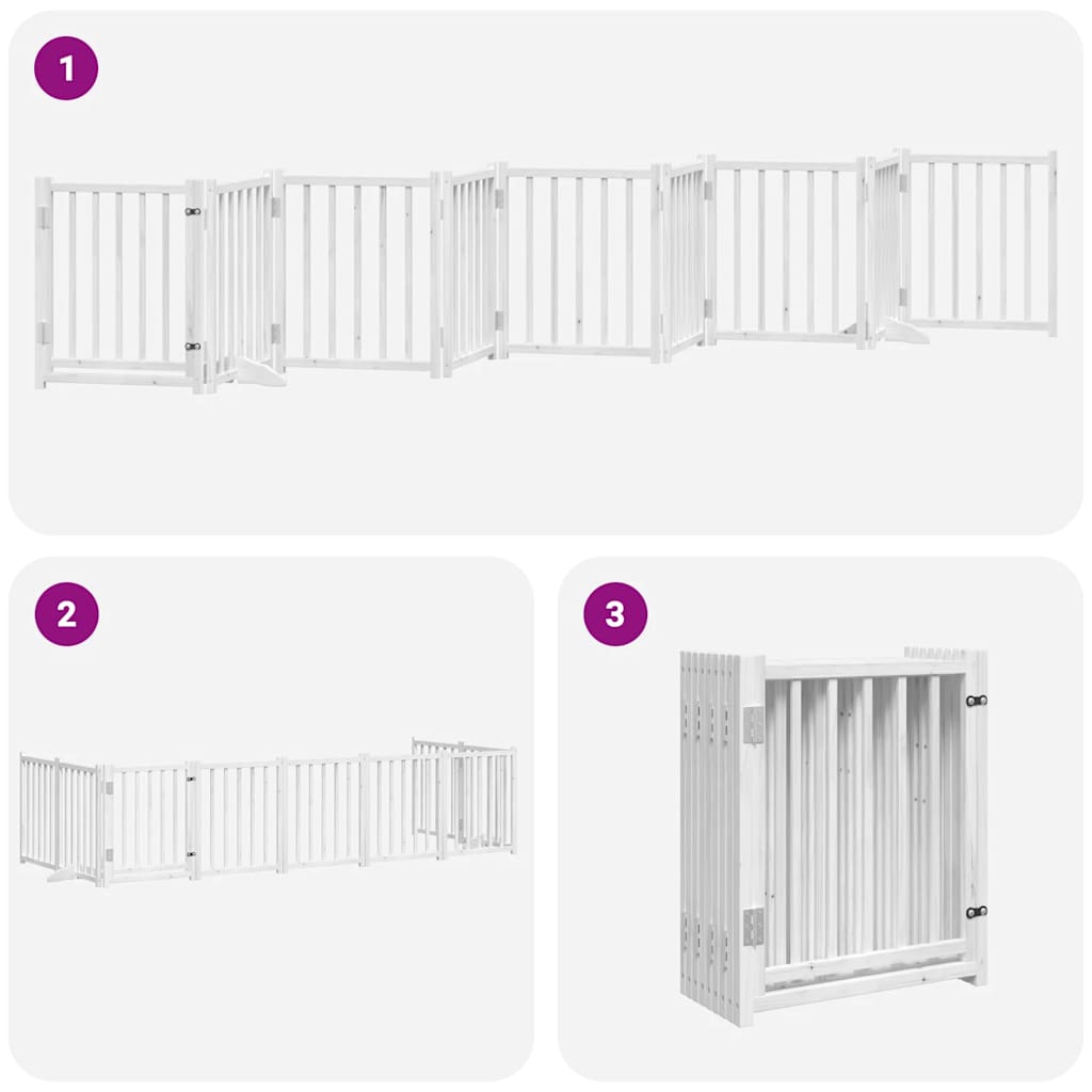 Poartă câini pliabilă cu ușă, 9 panouri, alb, 450 cm, lemn plop GartenMobel Dekor