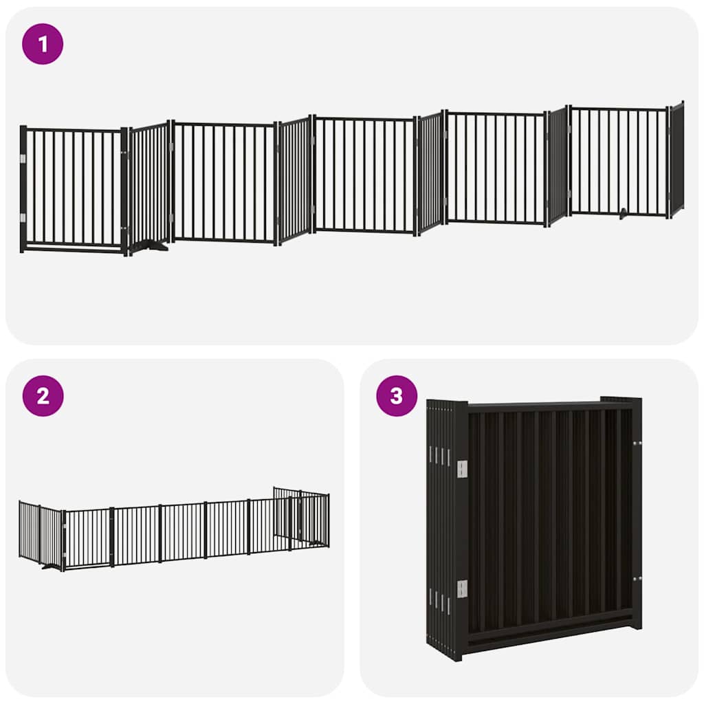 Poartă câini pliabilă cu ușă 10 panouri negru 800 cm, lemn plop GartenMobel Dekor