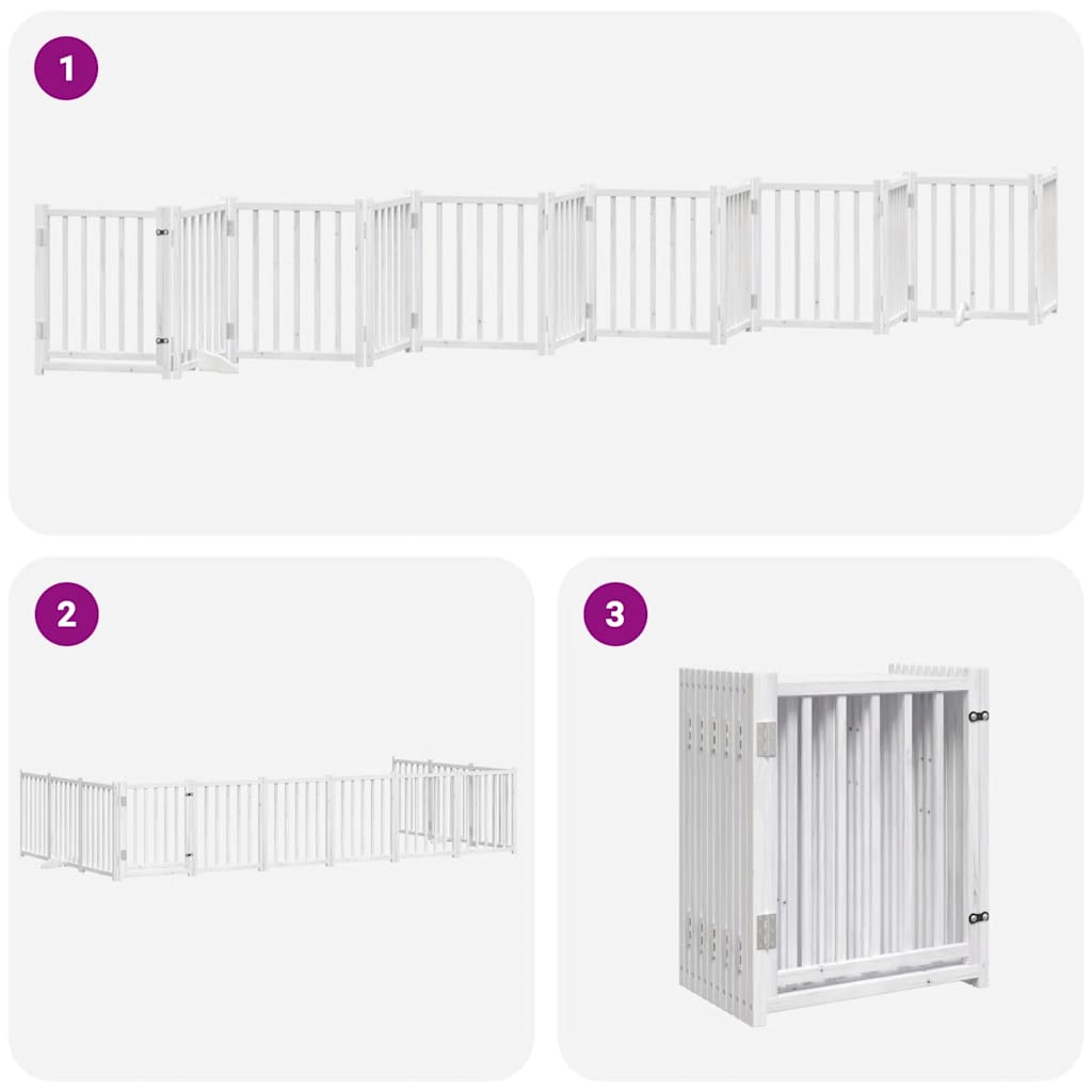 Poartă câini pliabilă cu ușă 12 panouri, alb, 600 cm, lemn plop GartenMobel Dekor