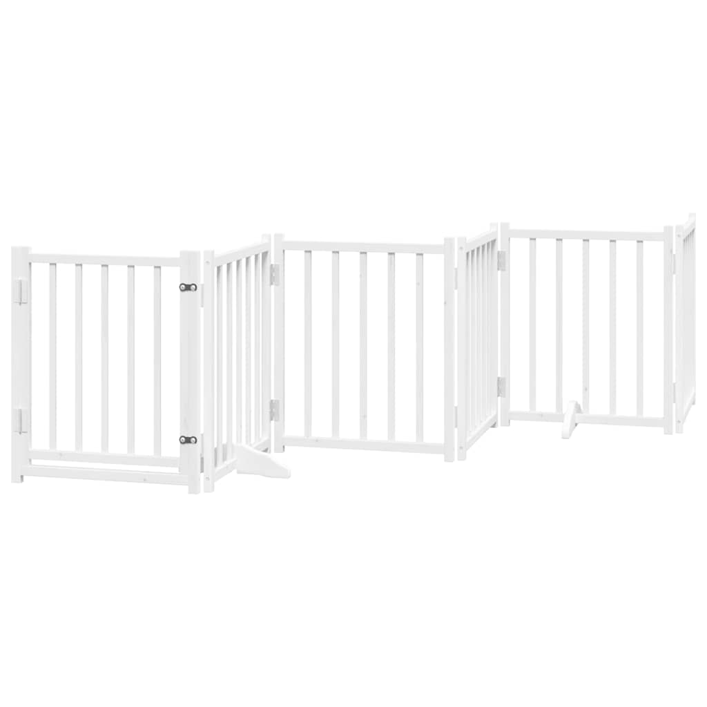 Poartă câini pliabilă cu ușă 12 panouri, alb, 600 cm, lemn plop GartenMobel Dekor