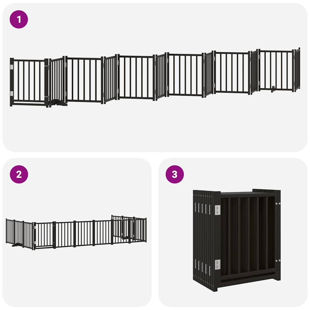 Poartă câini pliabilă cu ușă 12 panouri negru 600 cm, lemn plop GartenMobel Dekor