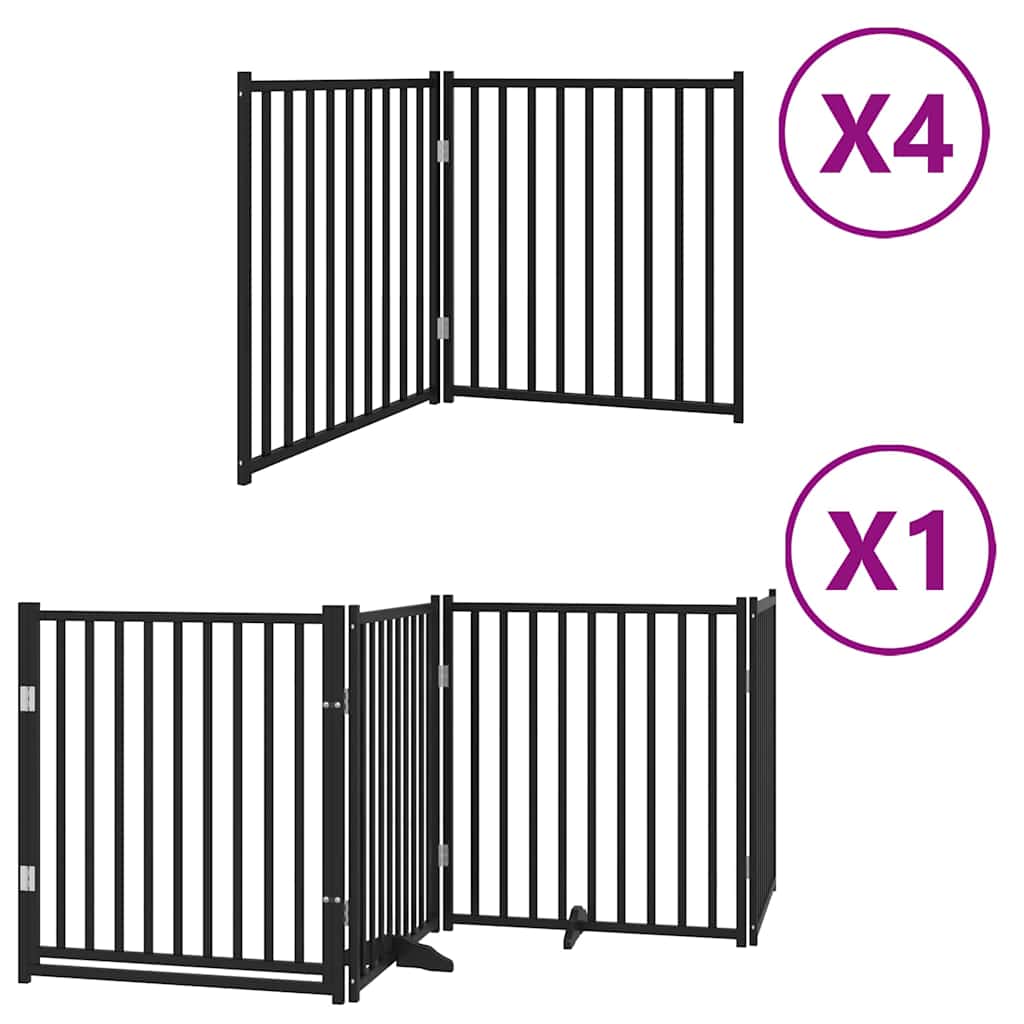 Poartă câini pliabilă cu ușă 12 panouri negru 960 cm, lemn plop GartenMobel Dekor