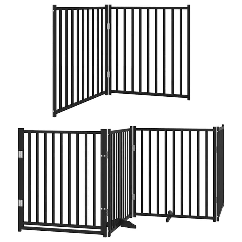 Poartă câini pliabilă cu ușă 12 panouri negru 960 cm, lemn plop GartenMobel Dekor