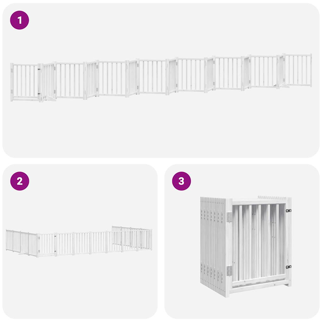 Poartă câini pliabilă cu ușă 15 panouri, alb, 750 cm, lemn plop GartenMobel Dekor