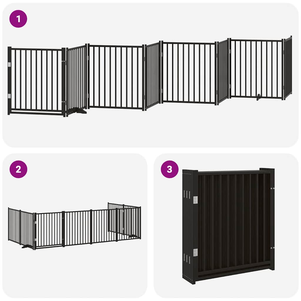 Poartă câini pliabilă cu ușă 8 panouri negru 640 cm, lemn plop GartenMobel Dekor