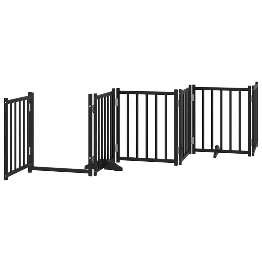 Poartă câini pliabilă cu ușă 9 panouri negru, 450 cm, lemn plop GartenMobel Dekor
