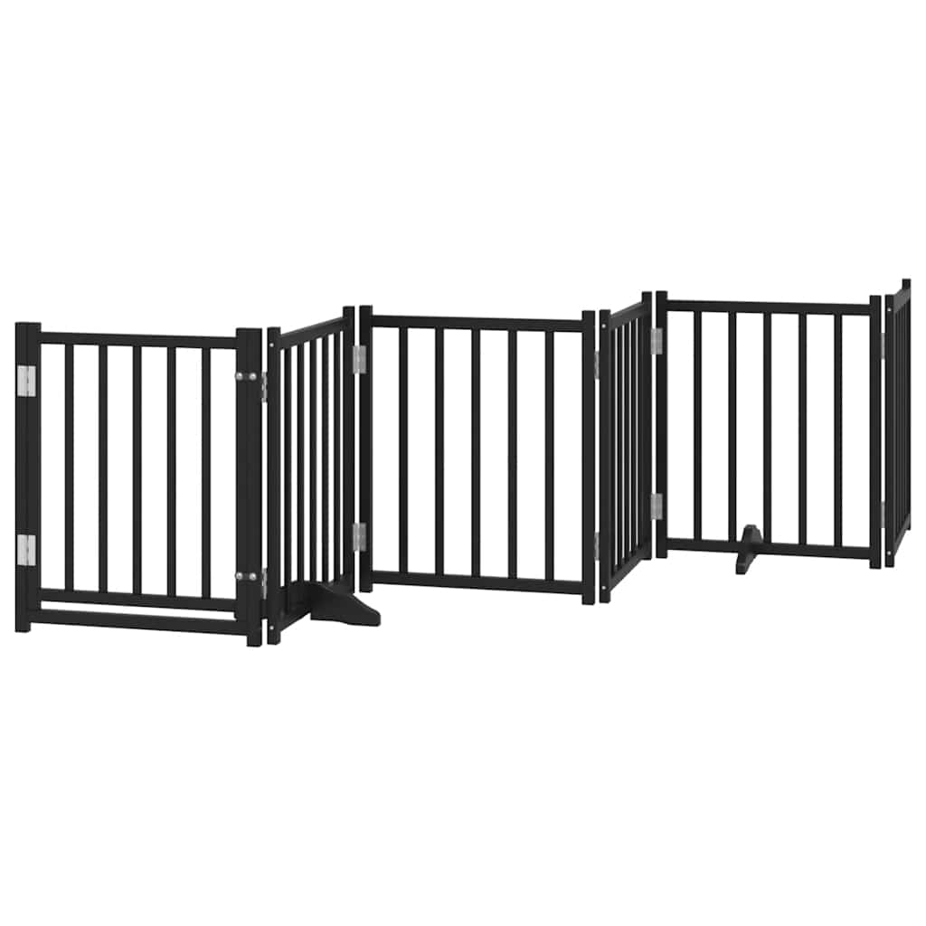 Poartă câini pliabilă cu ușă 9 panouri negru, 450 cm, lemn plop GartenMobel Dekor