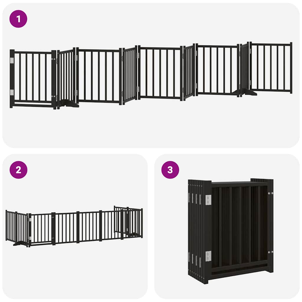 Poartă câini pliabilă cu ușă 9 panouri negru, 450 cm, lemn plop GartenMobel Dekor
