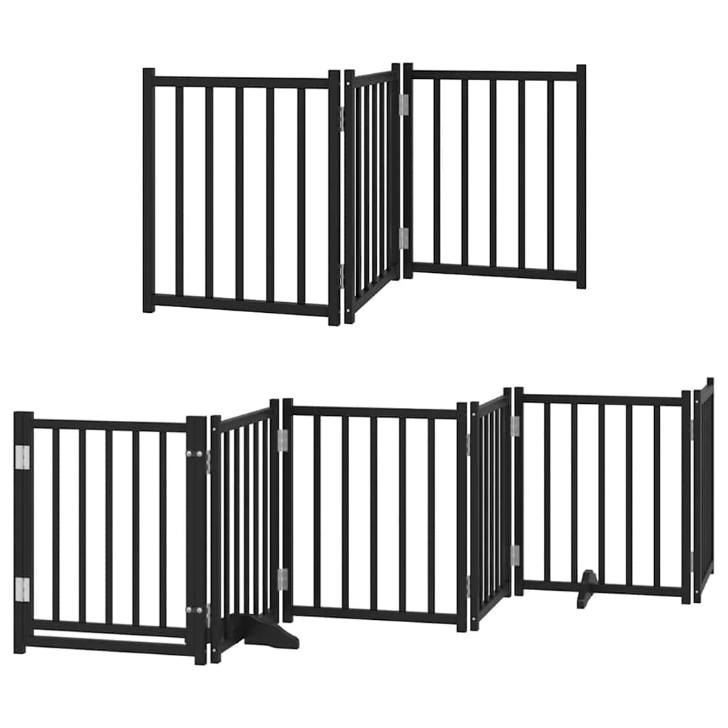 Poartă câini pliabilă cu ușă 9 panouri negru, 450 cm, lemn plop GartenMobel Dekor