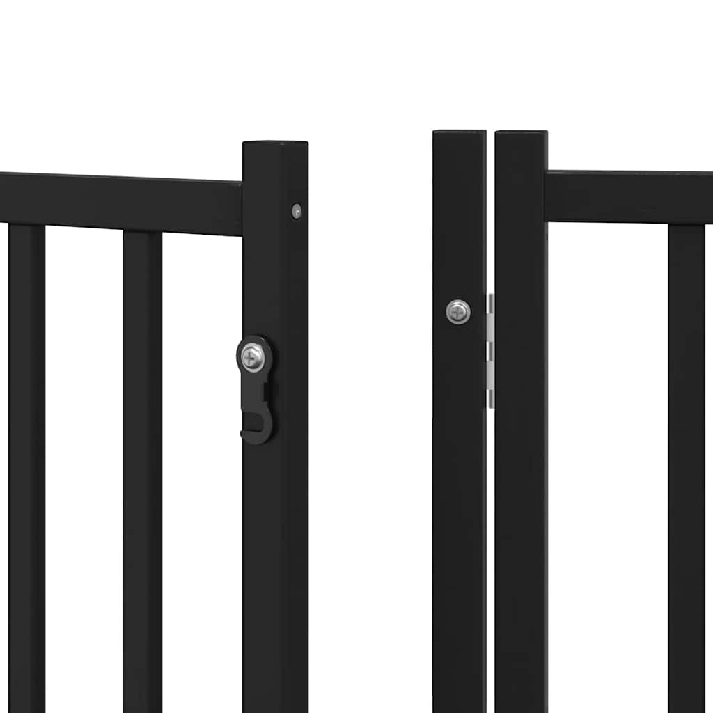 Poartă câini pliabilă cu ușă 9 panouri negru, 450 cm, lemn plop GartenMobel Dekor