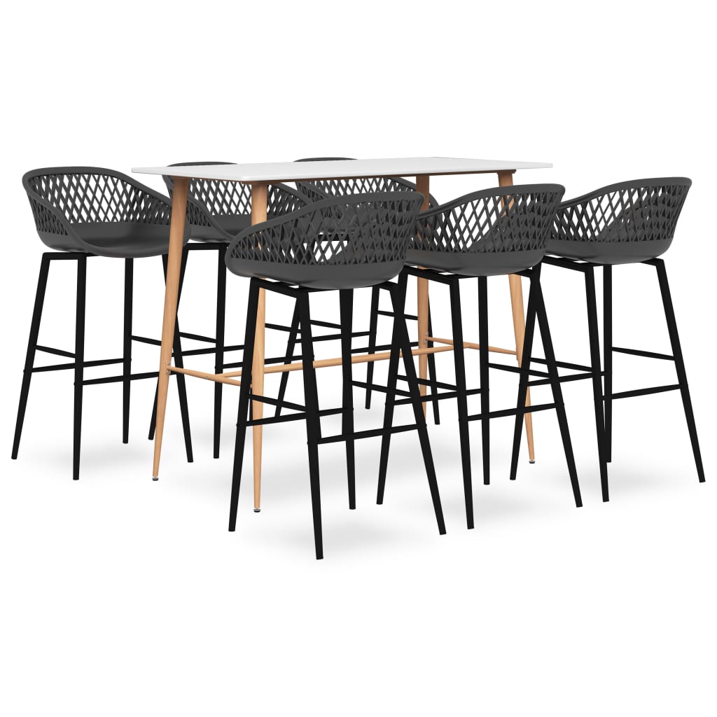 Set mobilier de bar, 7 piese, alb și gri GartenMobel Dekor