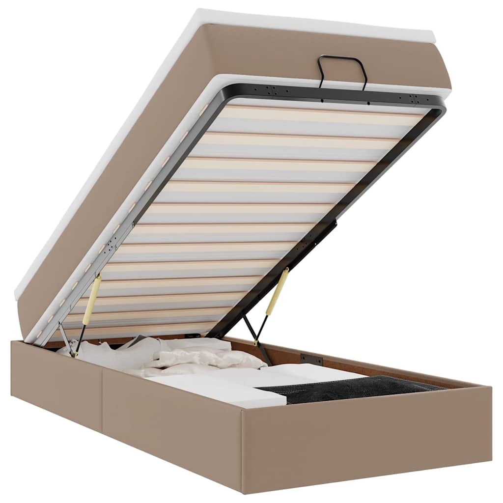 Cadru de pat otoman cu saltea Cappucino piele artificială GartenMobel Dekor