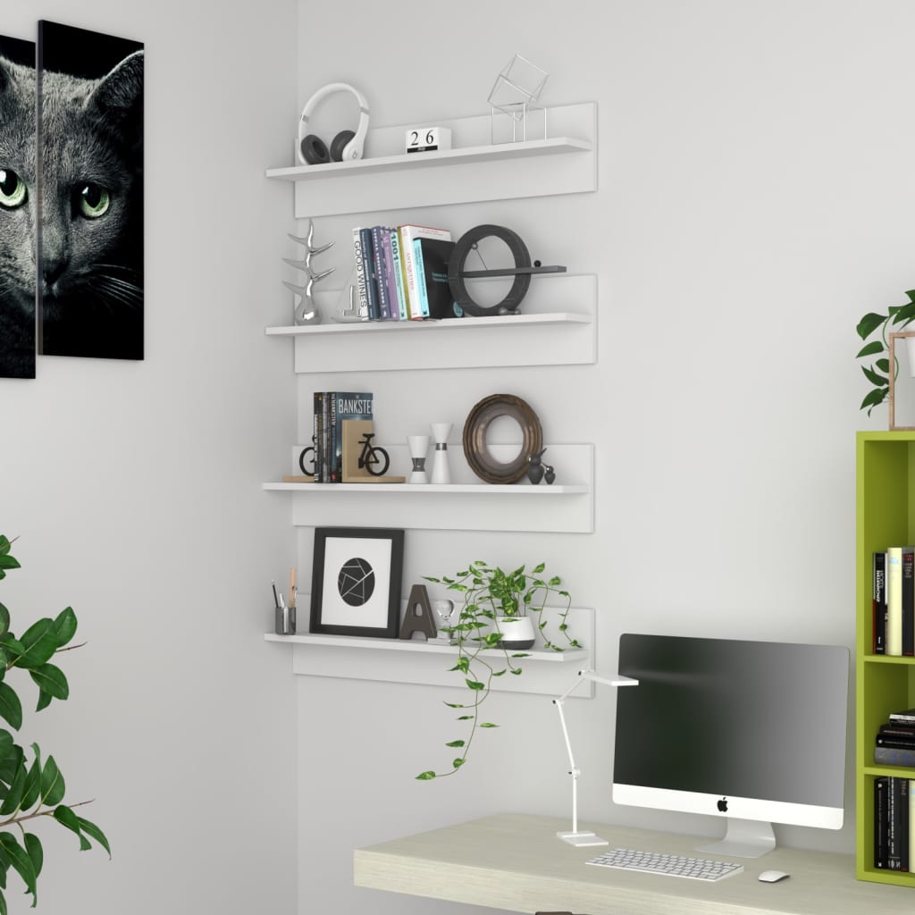 Rafturi de perete, 4 buc., alb, 80x11,5x18 cm, PAL GartenMobel Dekor