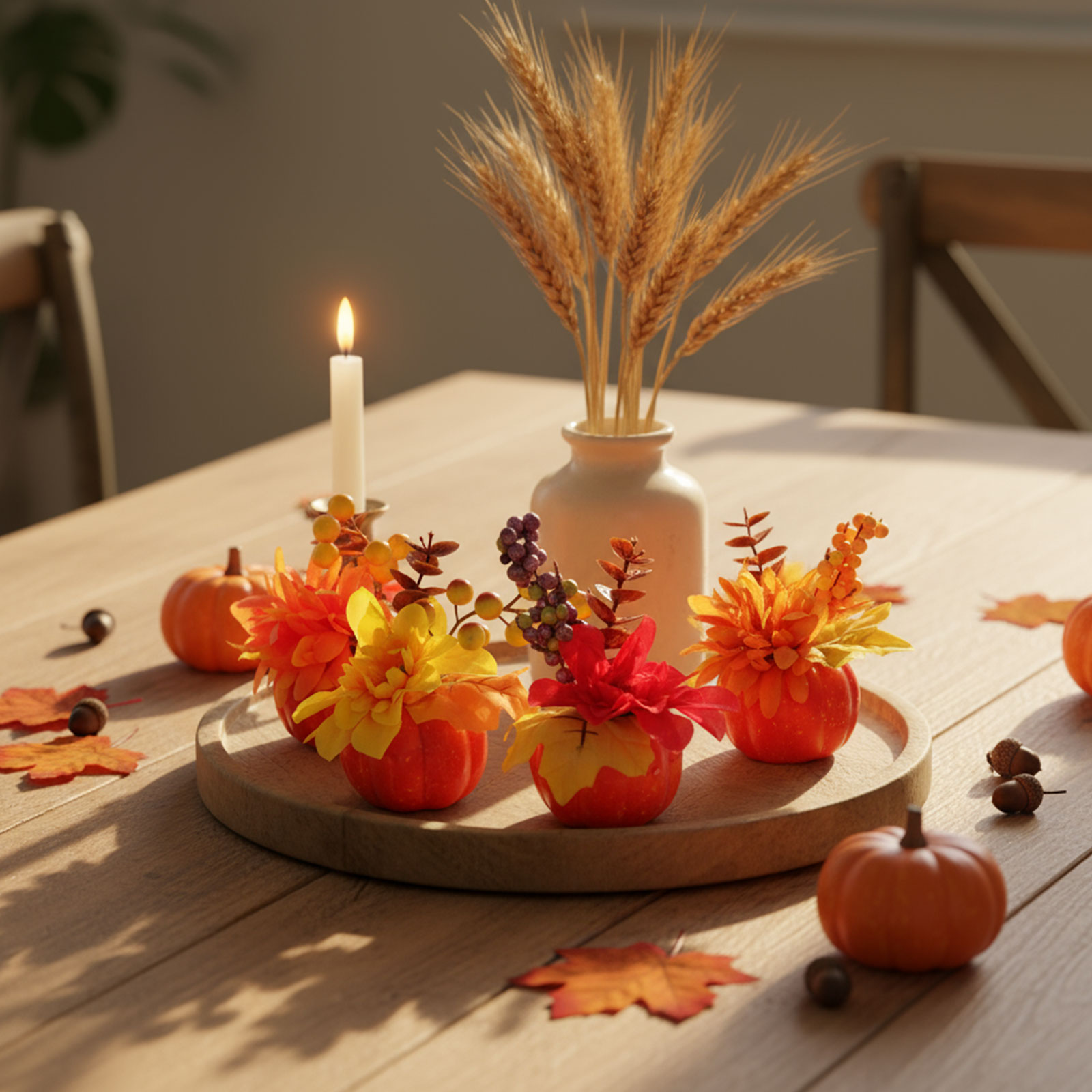 Dovleac decorativ de toamnă cu flori și bobițe – 8 x 10 cm – 4 modele Best CarHome