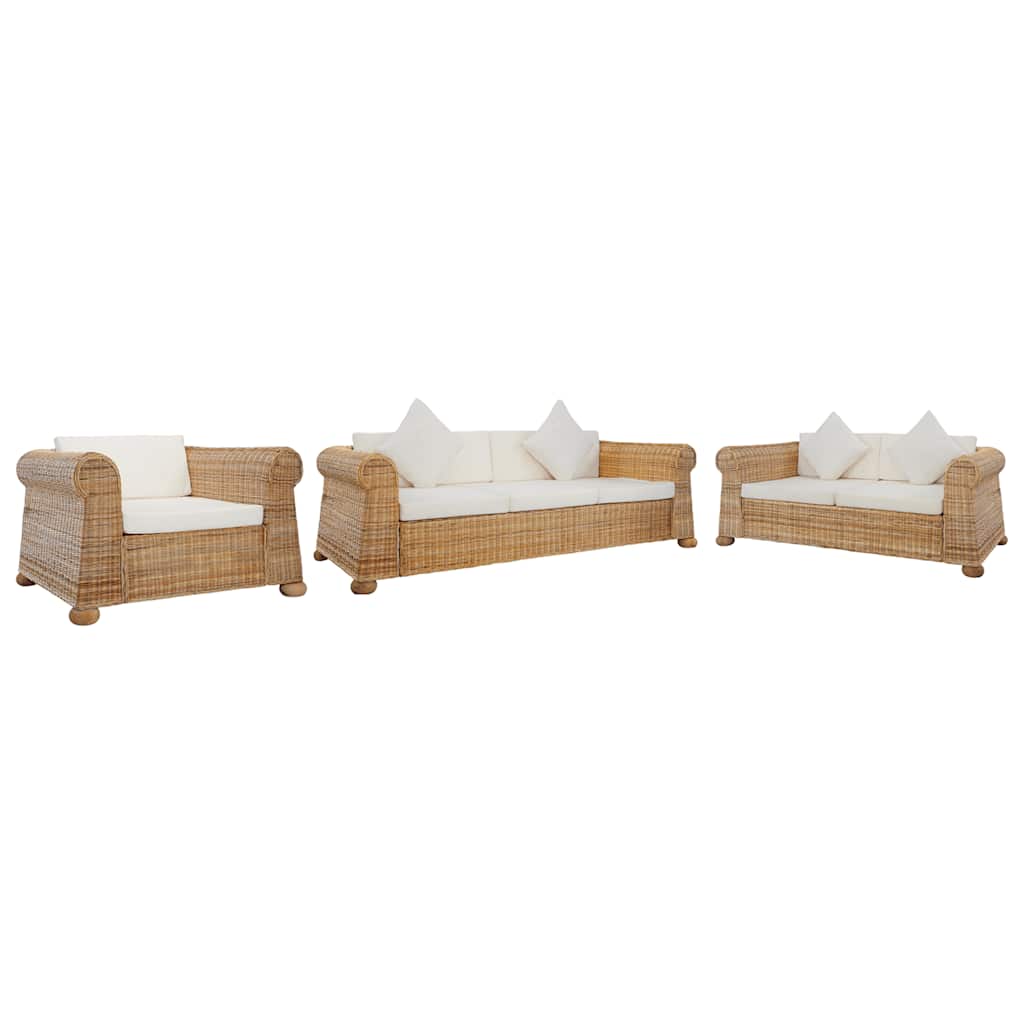 Set de canapele cu perne, 3 piese, natural, ratan GartenMobel Dekor