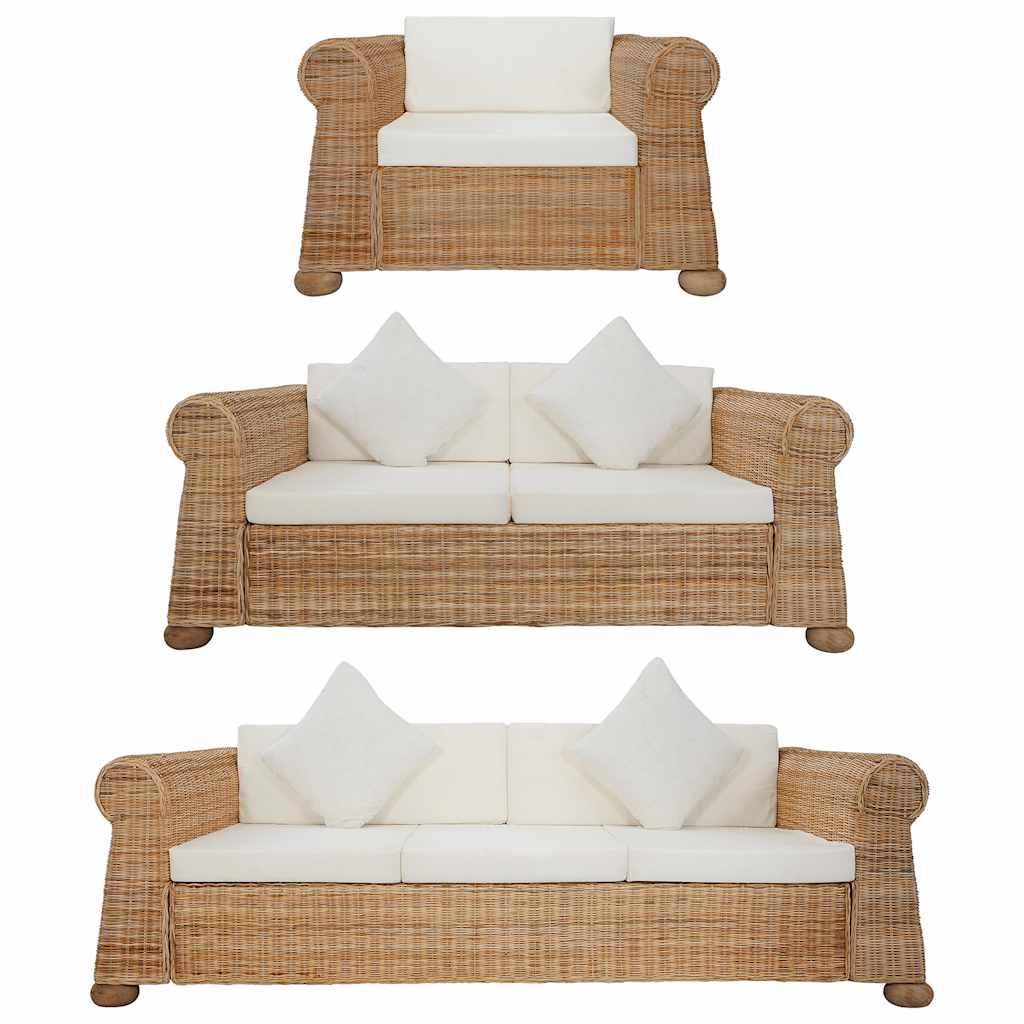 Set de canapele cu perne, 3 piese, natural, ratan GartenMobel Dekor