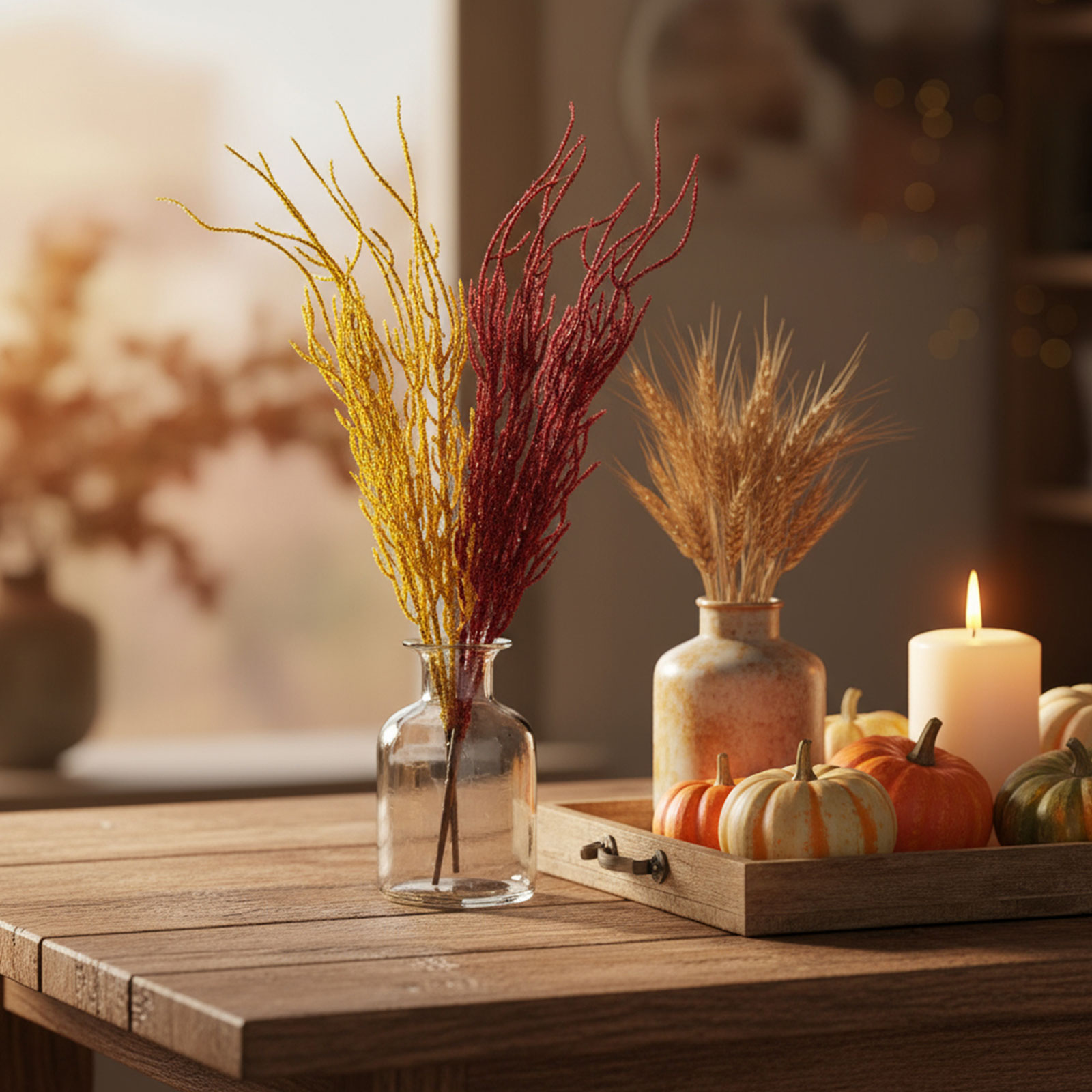 Decorațiune de toamnă – 40 cm – 2 modele – sclipici – galben și bordo Best CarHome