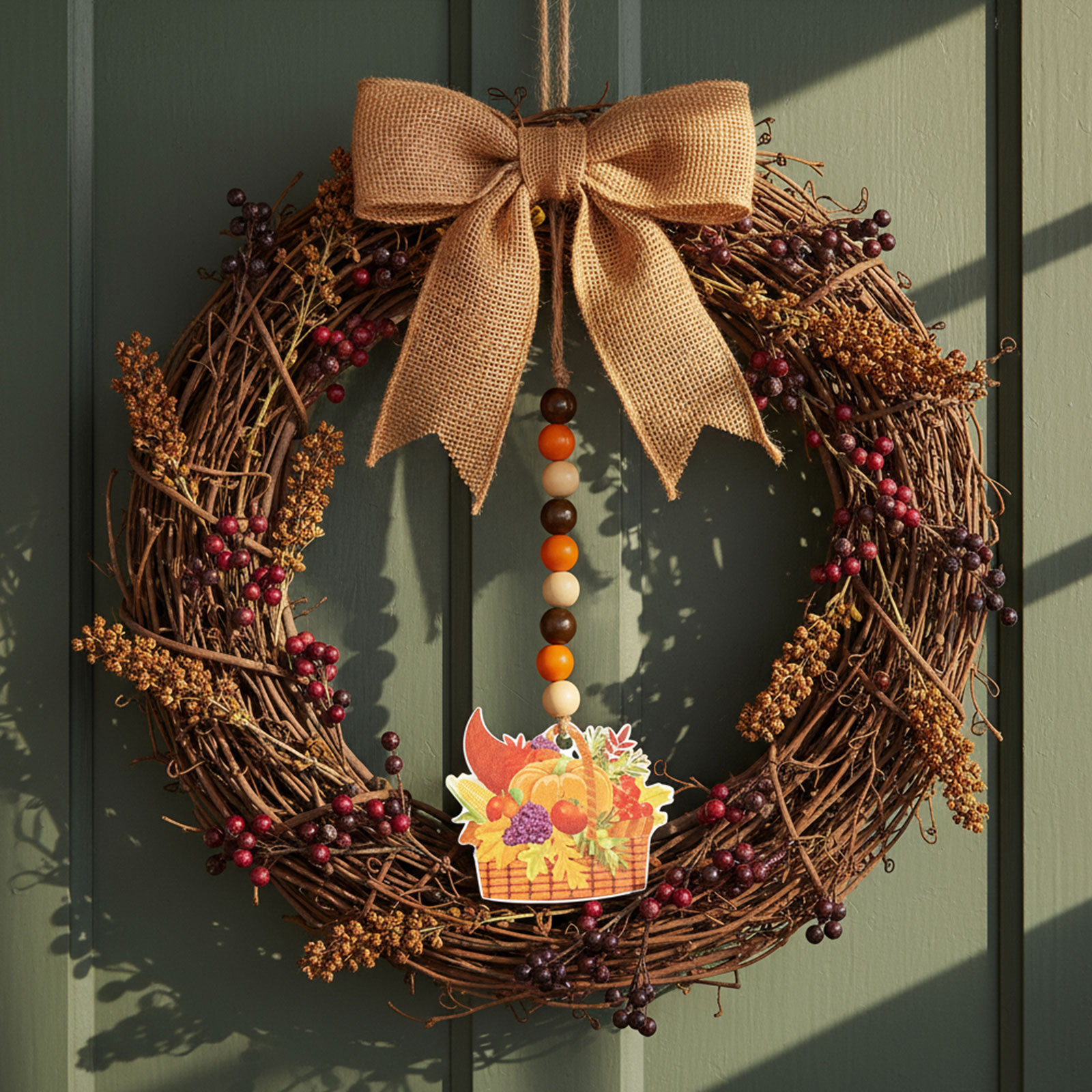 Decorațiune de toamnă – coș al abundenței – din lemn – agățat – 29 x 9 cm Best CarHome