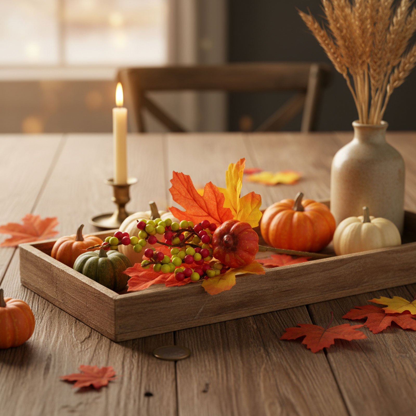 Decorațiune de toamnă – dovleac, frunze și bobițe – 24 cm – set 2 bucăți Best CarHome