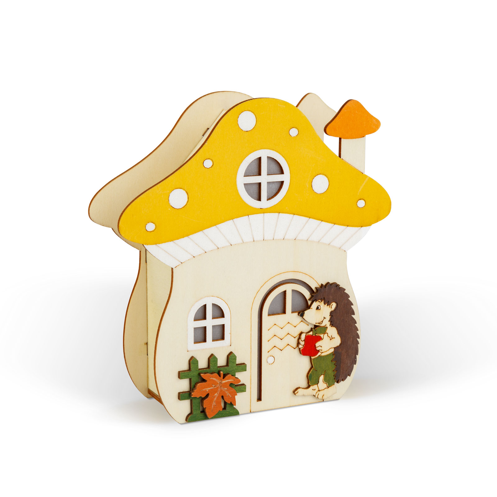 Decorațiune luminoasă de toamnă – căsuță-ciupercă cu arici – lemn – 15 x 16 x 5 cm Best CarHome