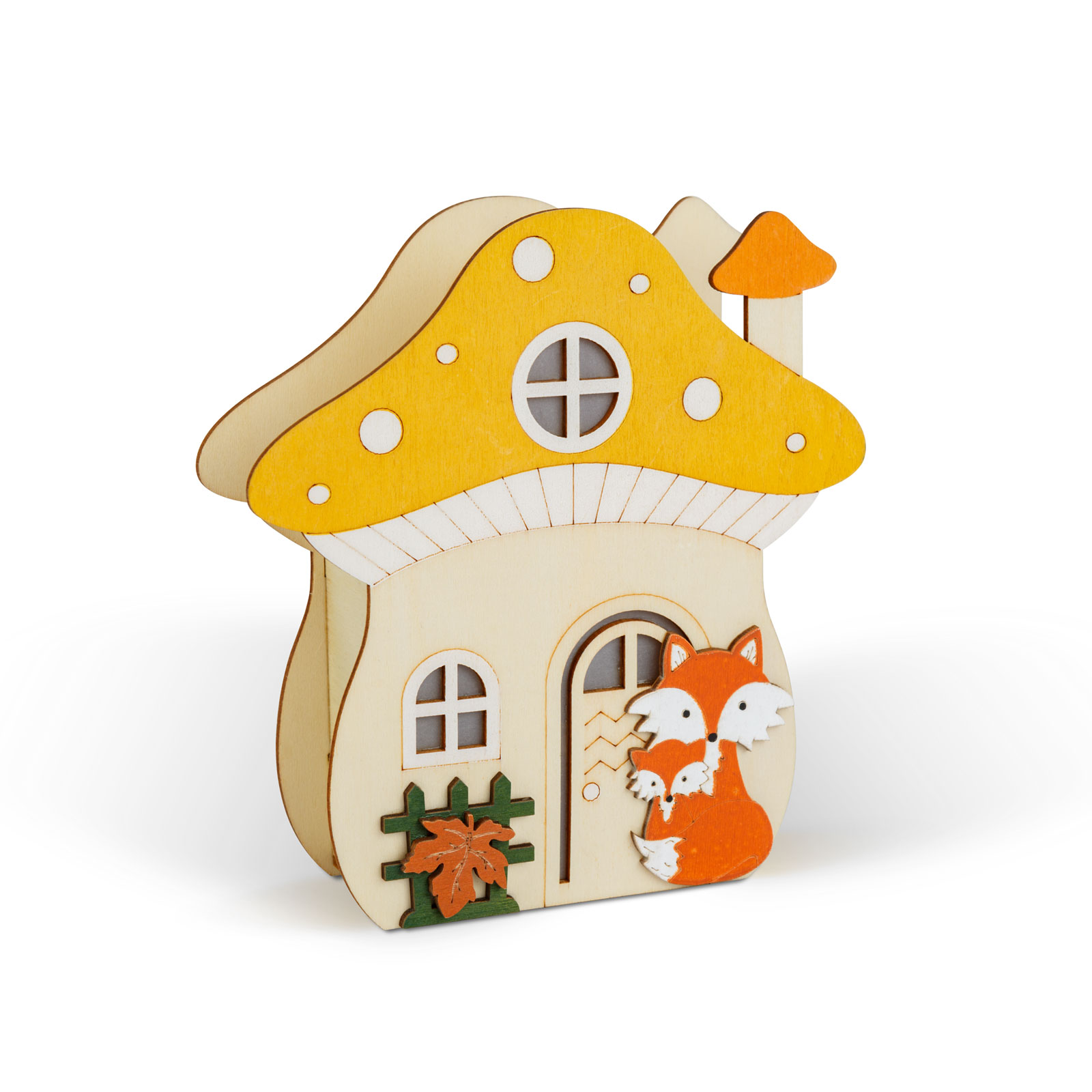 Decorațiune luminoasă de toamnă – căsuță-ciupercă cu vulpe – lemn – 15 x 16 x 5 cm Best CarHome