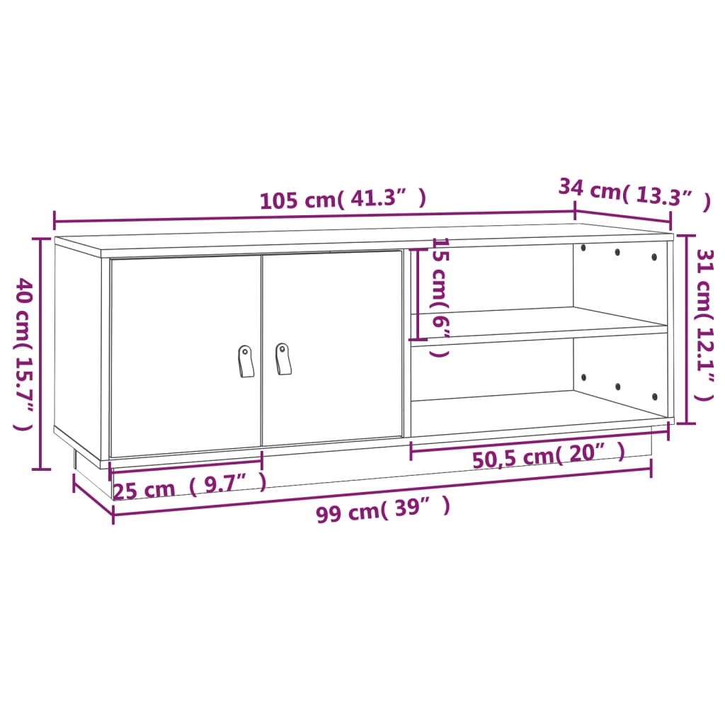Comodă TV, alb, 105x34x40 cm, lemn masiv de pin GartenMobel Dekor