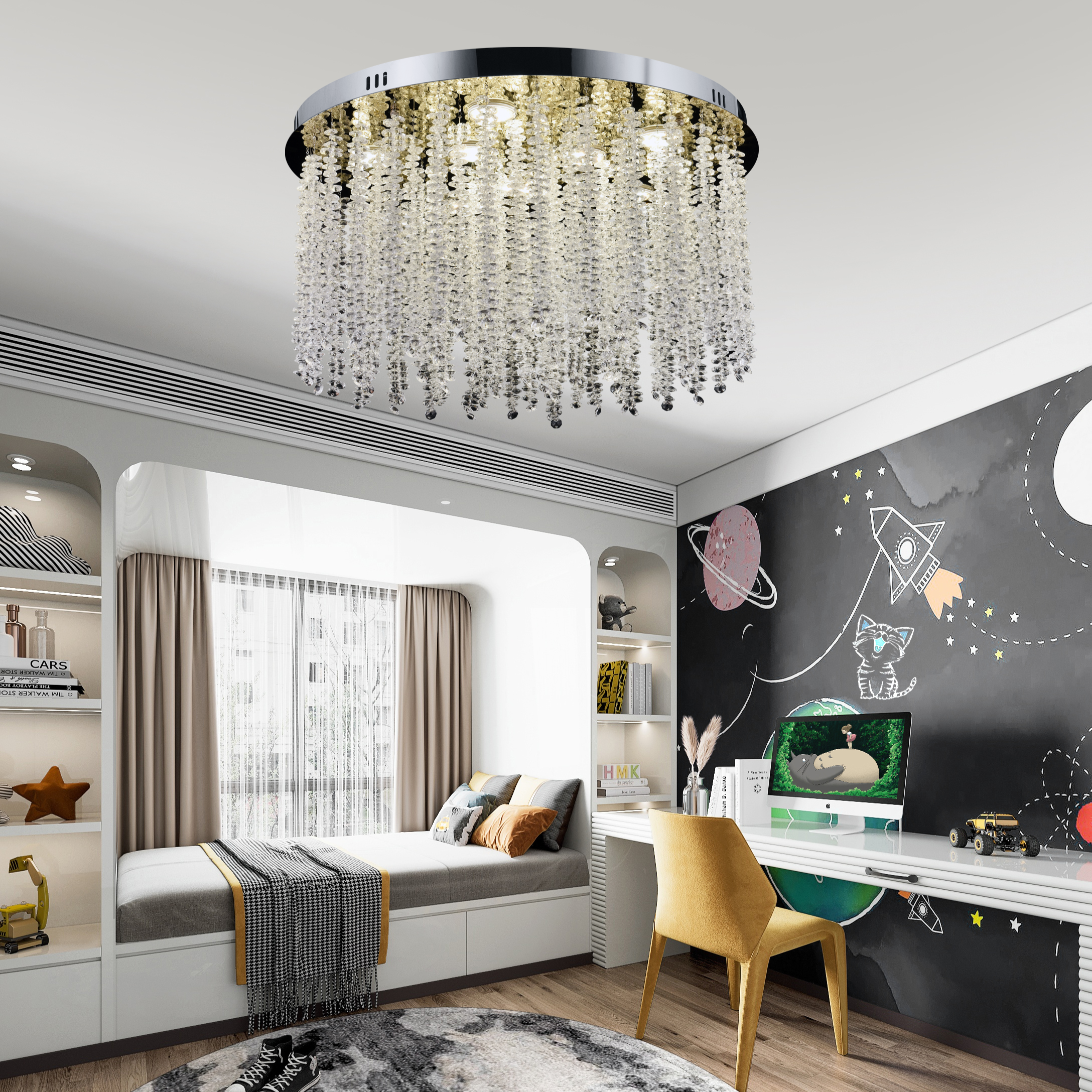 Candelabru LED Cristal LLC215/400WH Rotund, 22W, Lumina Rece/Calda/Neutra, Cristal, Auriu ModernLight Concept