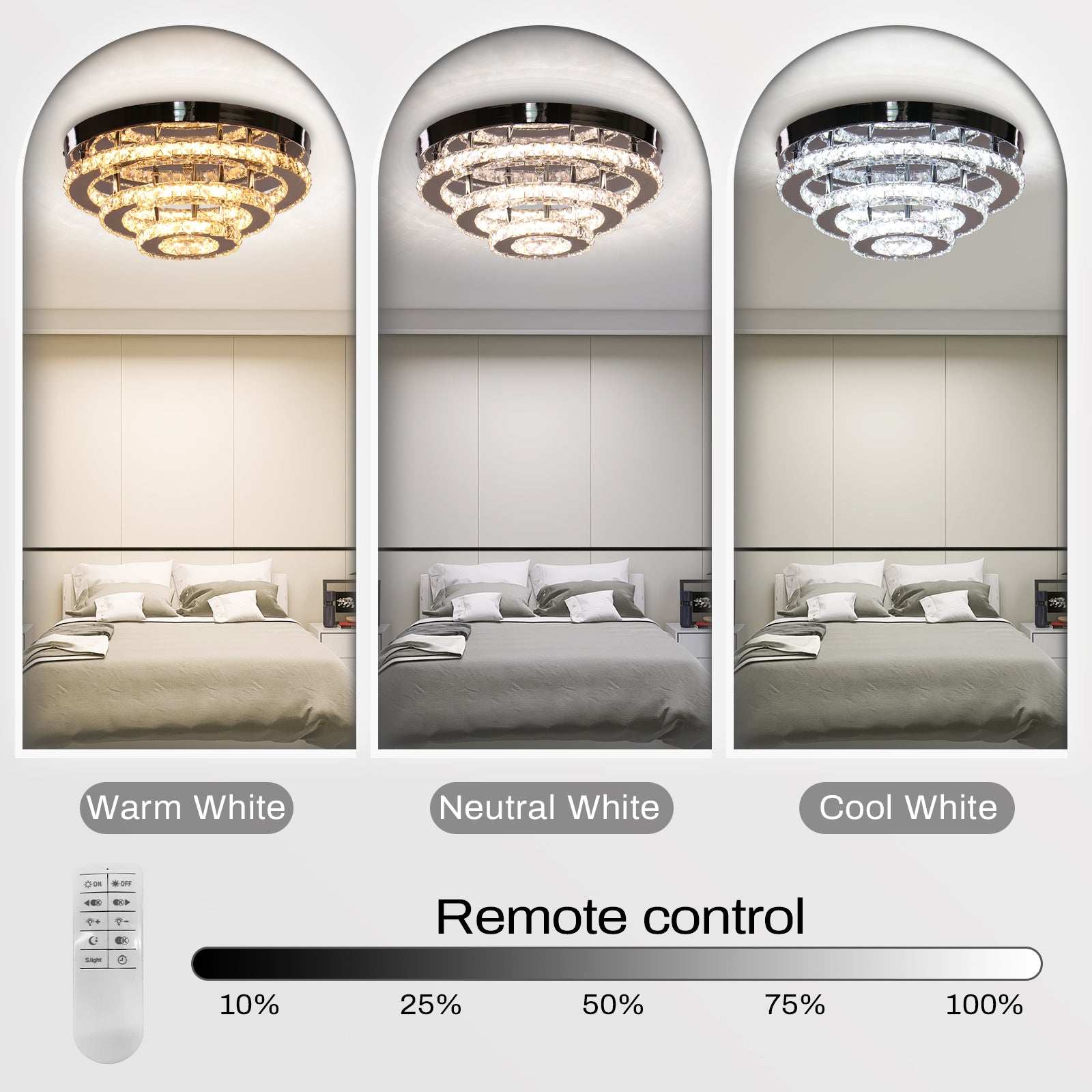 Lustra LED Cristal LLC151/500CH, 64W, 3 Elemente, lumina Rece/Calda/Neutra, Dimabila, Crom Lucios ModernLight Concept