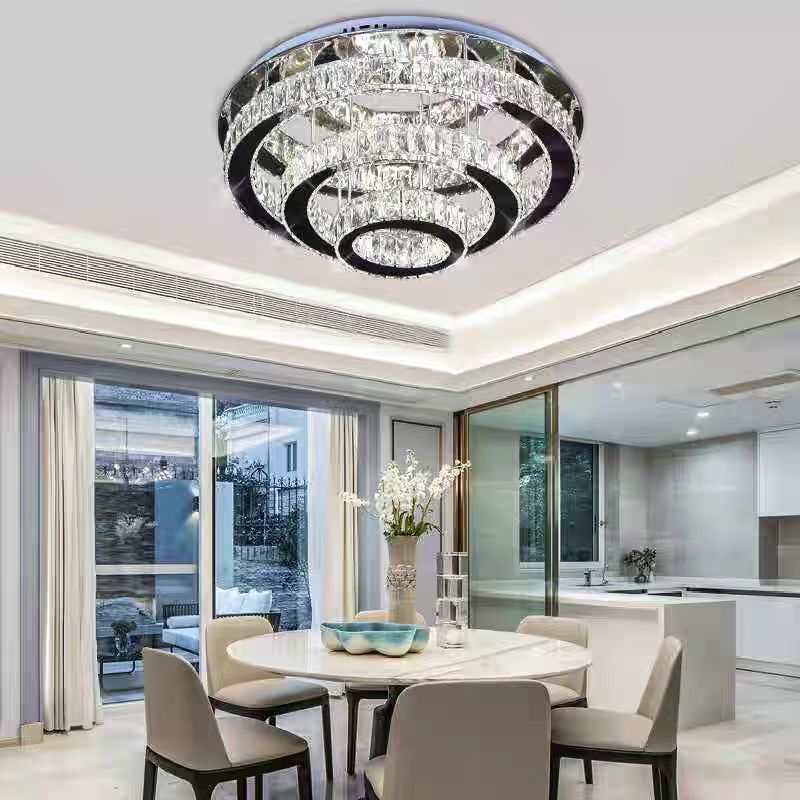 Lustra LED Cristal LLC151/500CH, 64W, 3 Elemente, lumina Rece/Calda/Neutra, Dimabila, Crom Lucios ModernLight Concept