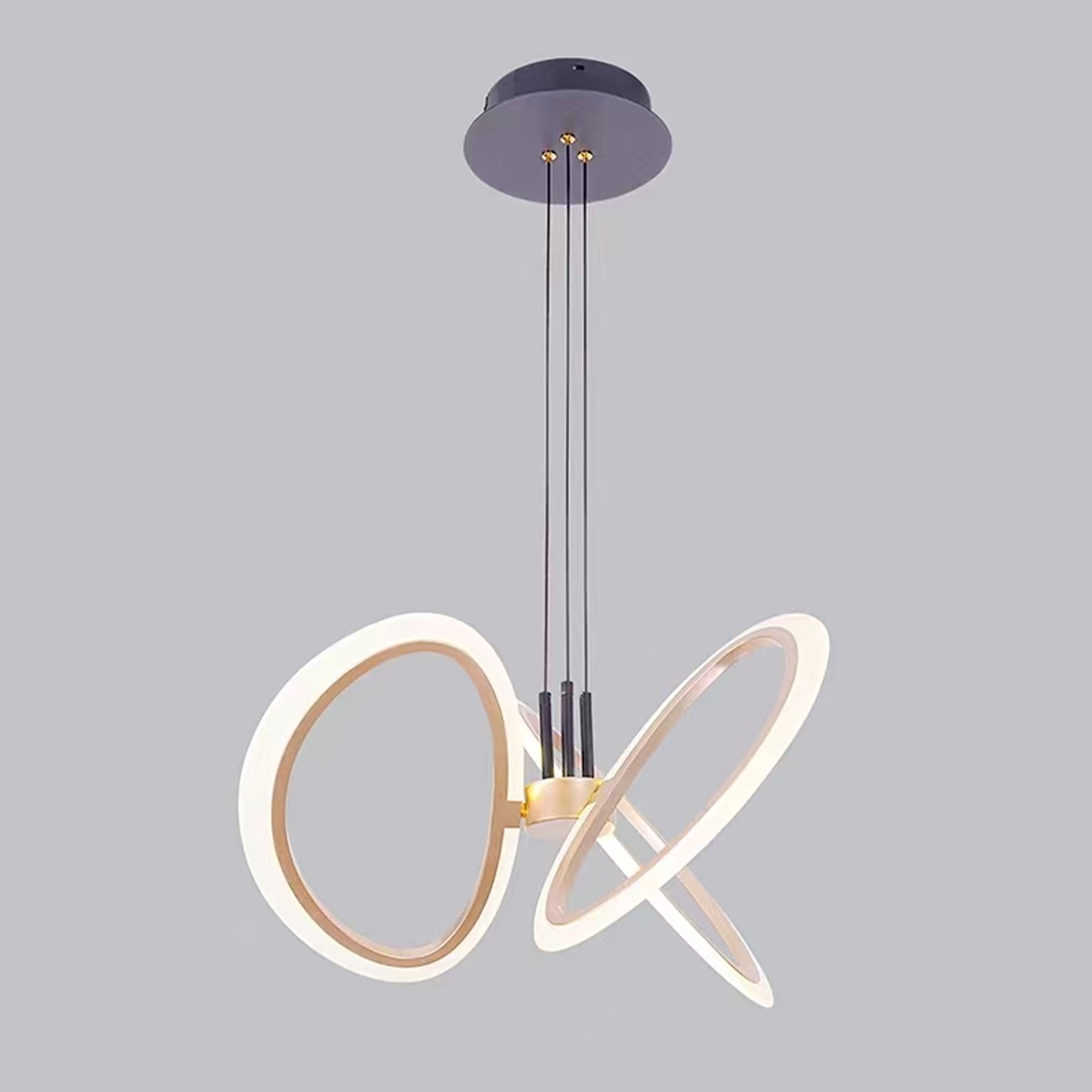 Lustra LED suspendata cu Telecomanda RIMINI 51W, 3 Elemente, lumina Rece/Calda/Neutra, Dimabila, Auriu ModernLight Concept