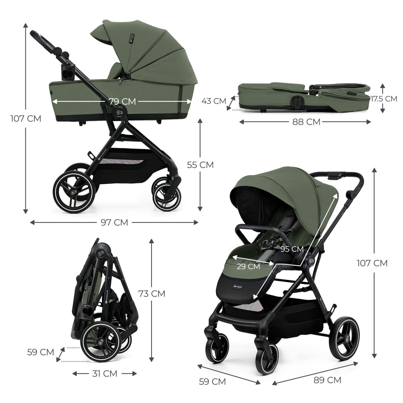 KINDERKRAFT MULTIFUNCTIONAL STROLLER YOXI 2IN1 MYSTIC GREEN SuperHeroes ToysZone