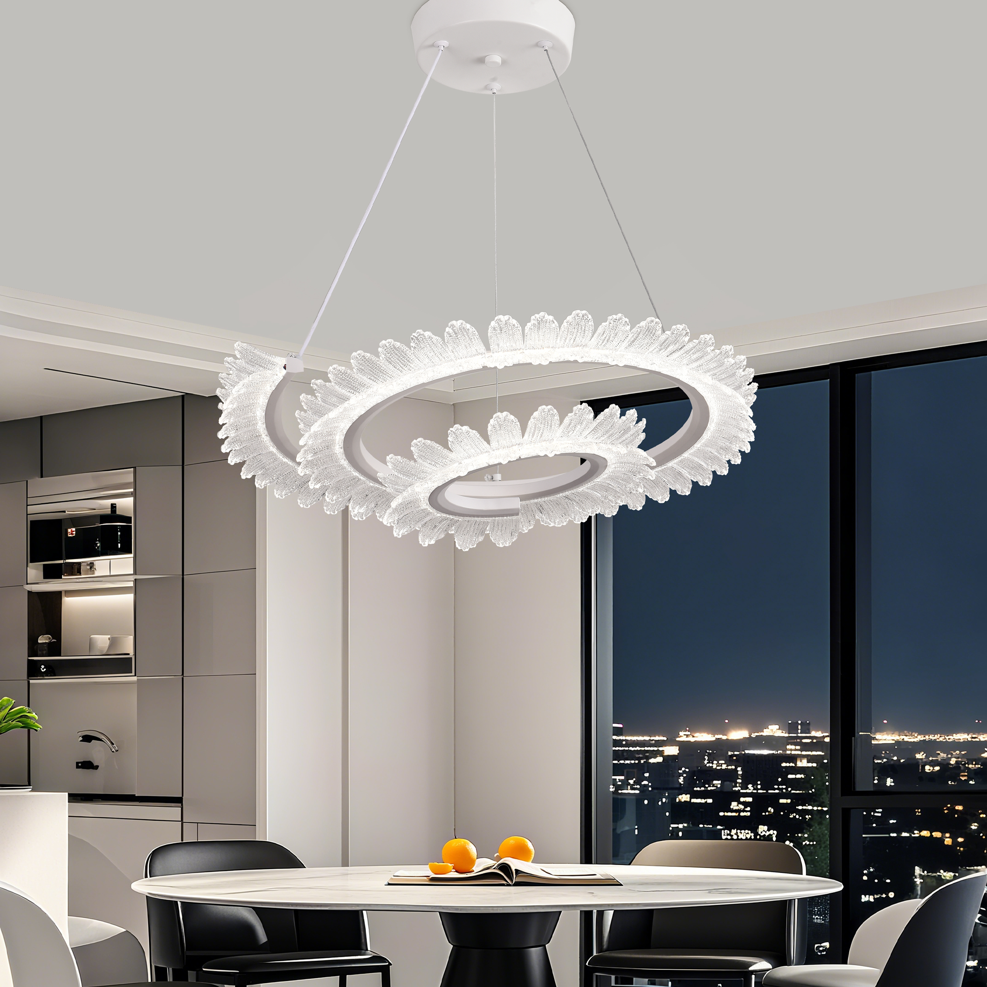 Lustra LED LT188WH, Cristal si Metal, 40W, Dimabila, Inaltime Reglabila, Lumina Rece/Calda/Neutra, Iluminat Luxos ModernLight Concept
