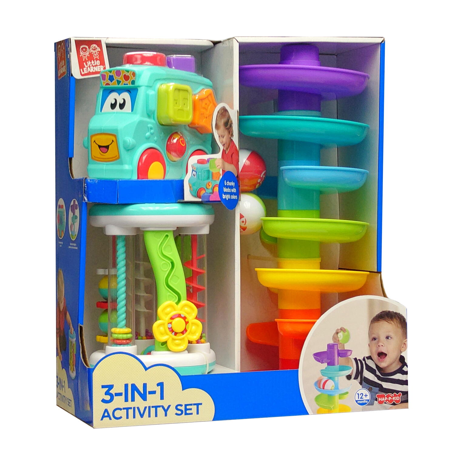 Set 3 in 1 - Autobuz cu sortator, cilindru & turnulet cu bile PlayLearn Toys