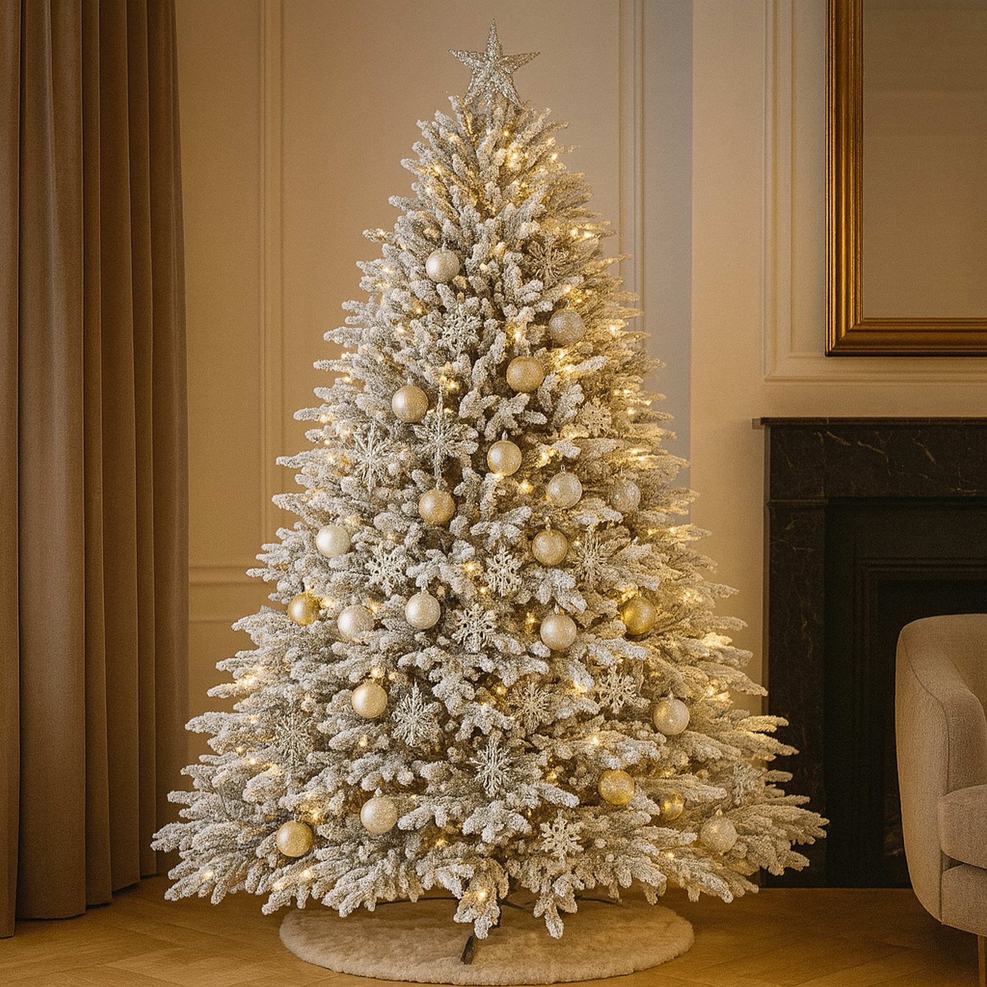 Brad Artificial Royal Natural White 1745 Ramuri Full 3D PE cu Zapada Alb/Verde 200 cm