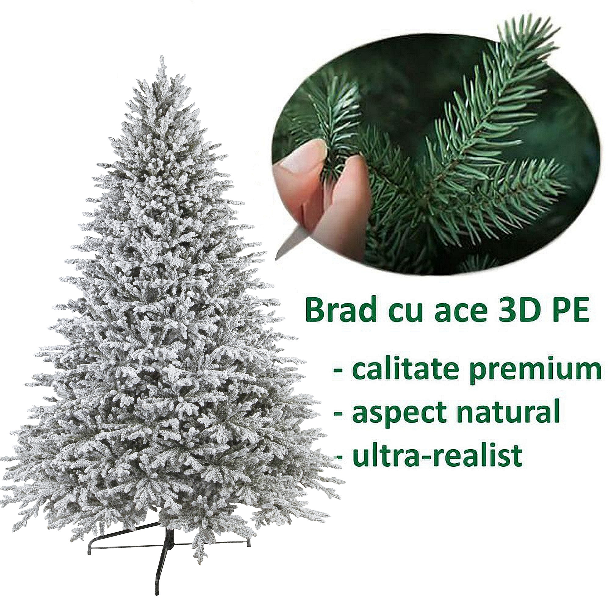 Brad Artificial Royal Natural White 2342 Ramuri Full 3D PE cu Zapada Alb/Verde 240 cm