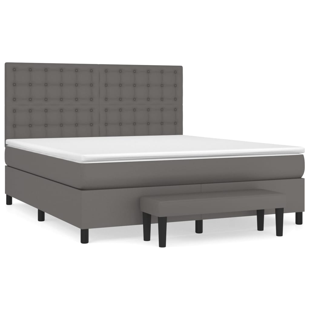 Pat box spring cu saltea, gri, 160x200 cm, piele ecologică GartenMobel Dekor