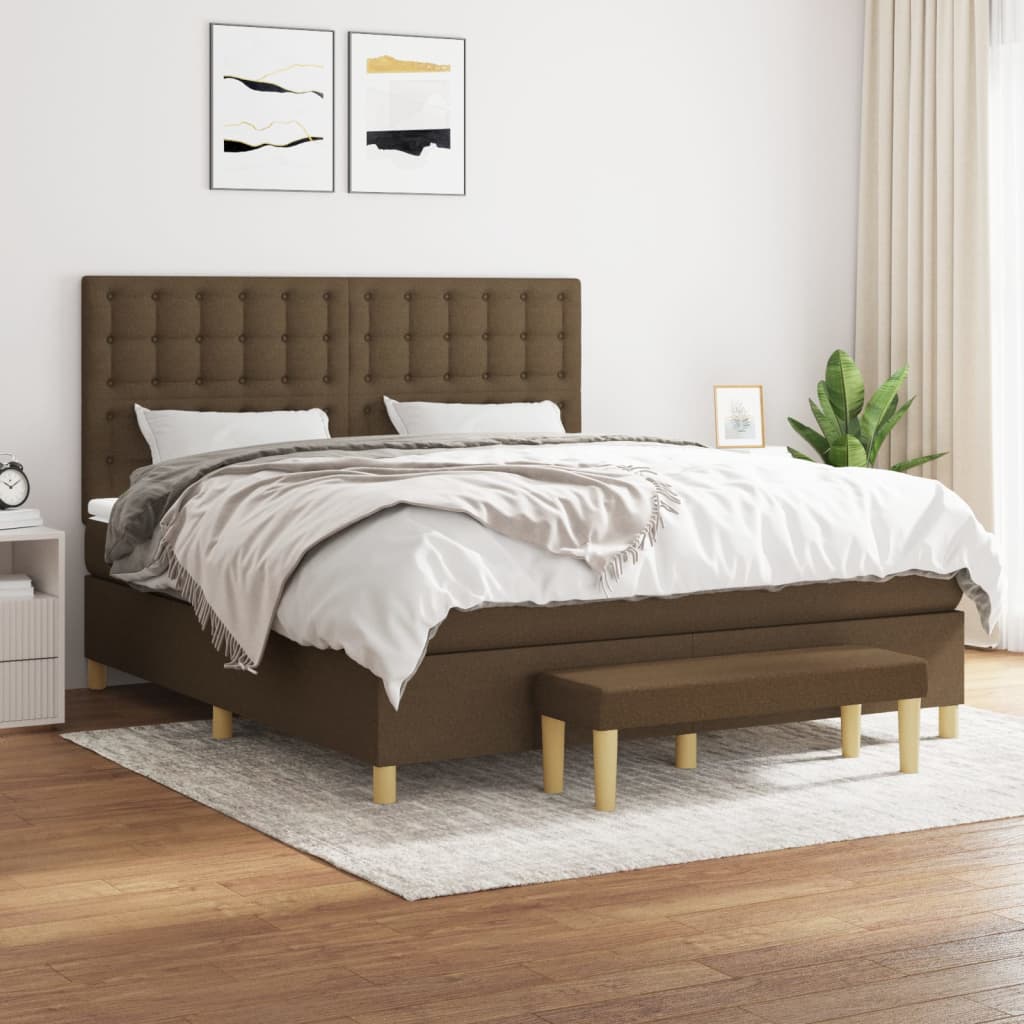 Pat box spring cu saltea, maro închis, 160x200 cm, textil GartenMobel Dekor