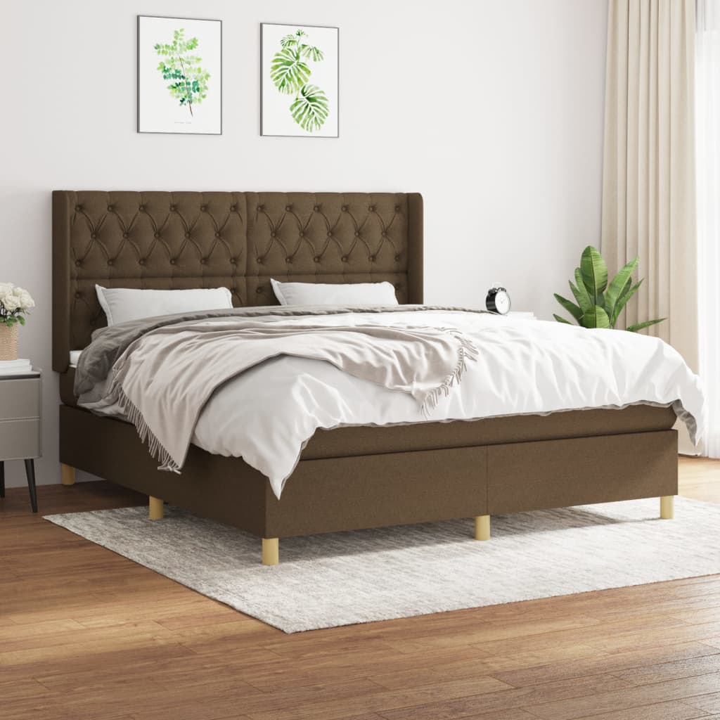 Pat box spring cu saltea, maro închis, 160x200 cm, textil GartenMobel Dekor