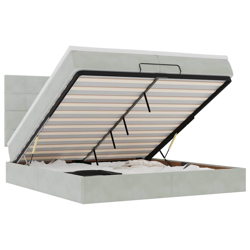 Cadru de pat otoman cu saltele Gri deschis 200x200cm catifea GartenMobel Dekor