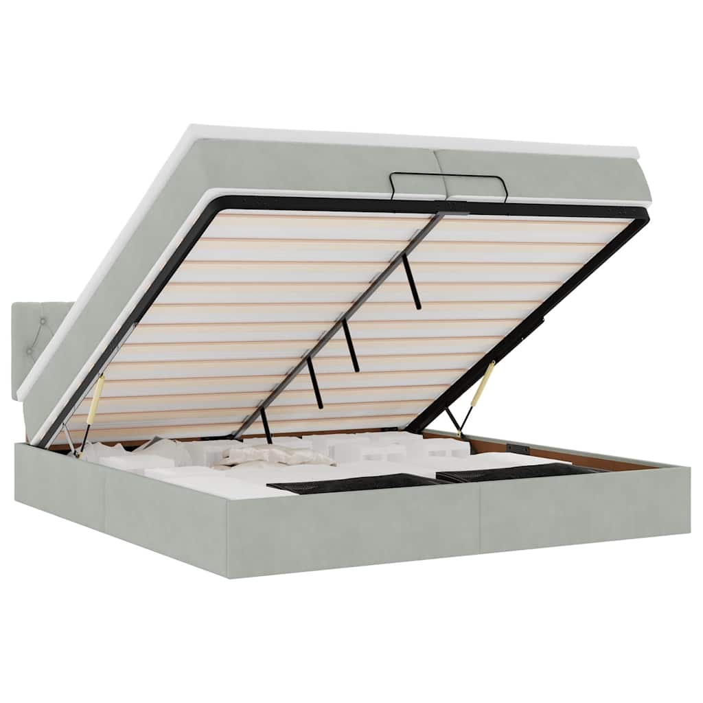 Cadru de pat otoman cu saltele Gri deschis 200x200cm catifea GartenMobel Dekor