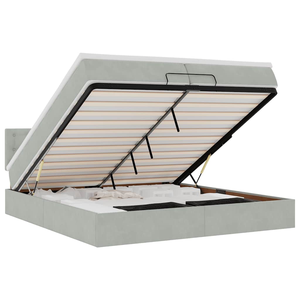 Cadru pat otoman cu saltea Gri deschis 200x200 cm catifea GartenMobel Dekor