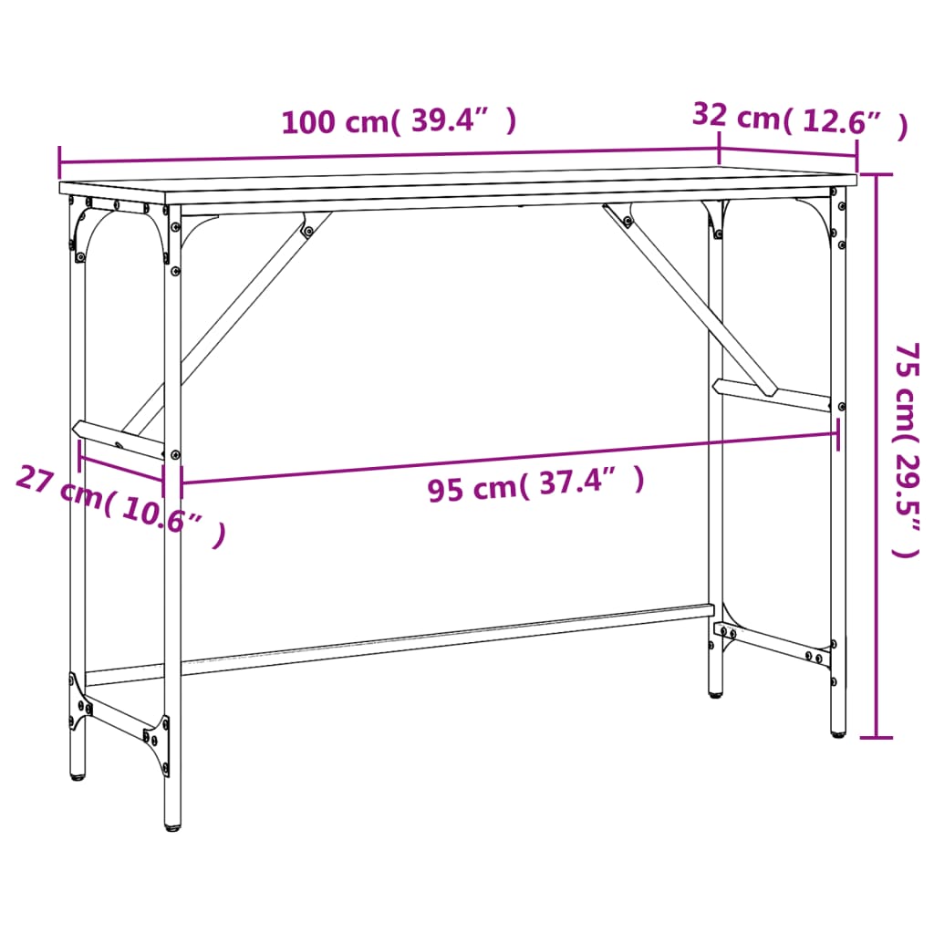 Măsuță consolă, gri sonoma, 100x32x75 cm, lemn prelucrat GartenMobel Dekor