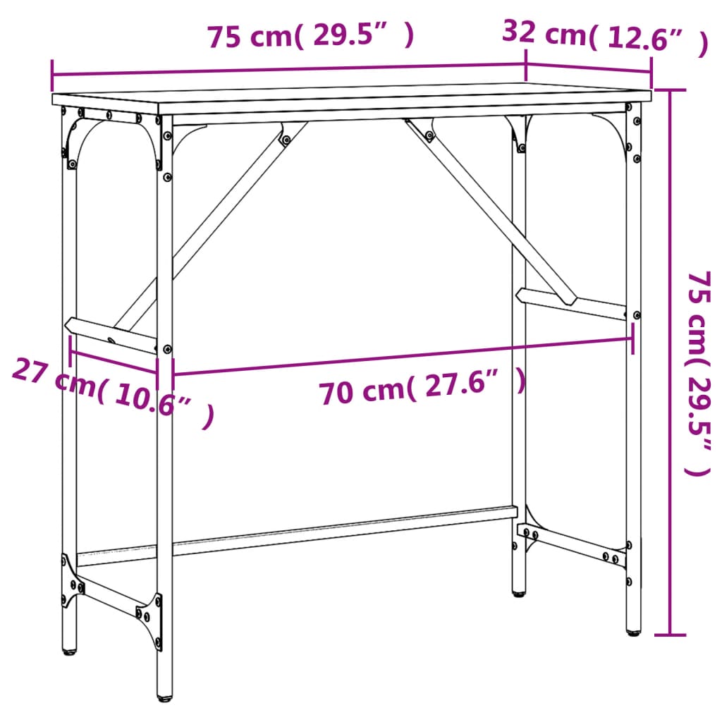 Măsuță consolă, stejar fumuriu, 75x32x75 cm, lemn prelucrat GartenMobel Dekor