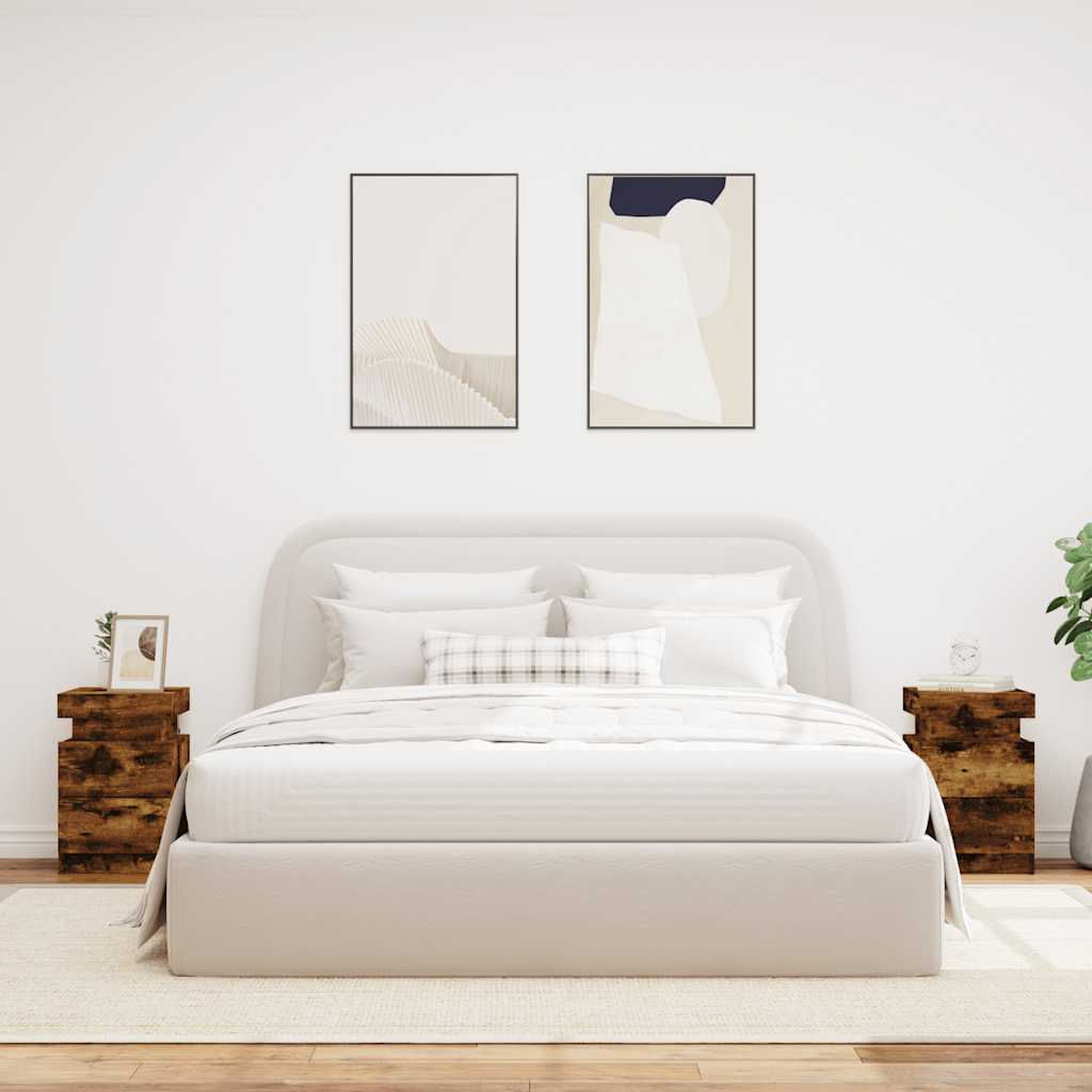 Noptiere cu lumini LED, 2 buc., stejar fumuriu, 35x39x55 cm GartenMobel Dekor