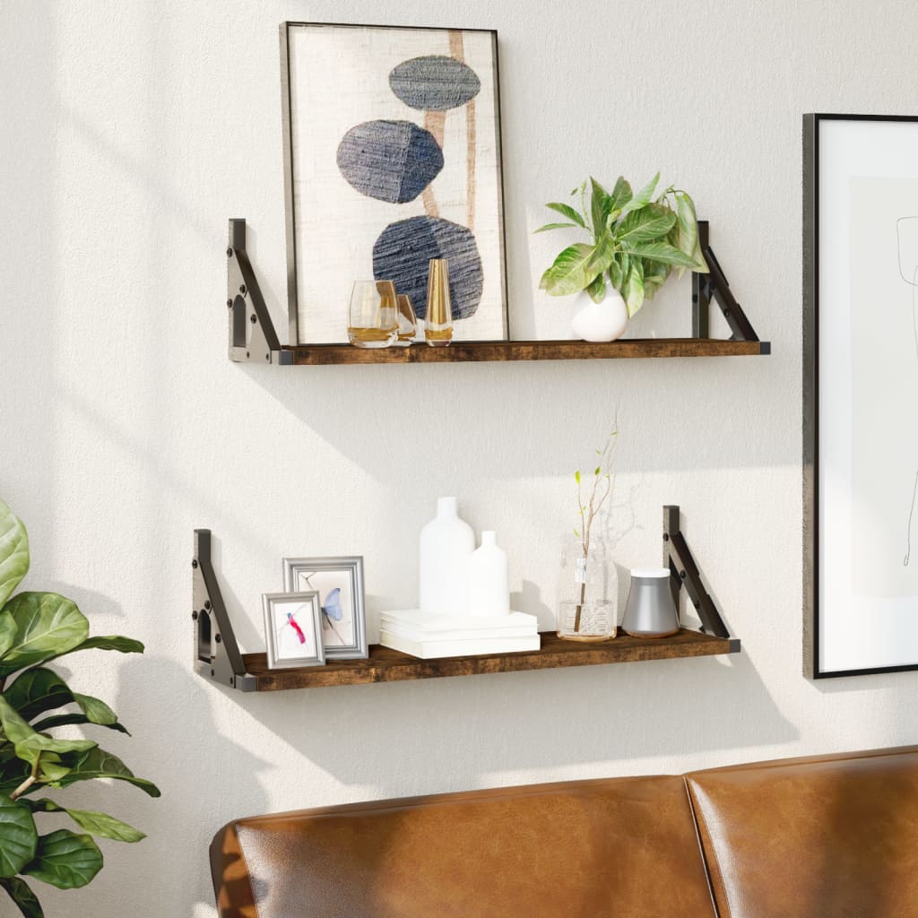 Rafturi de perete, 2 buc., stejar fumuriu, 60x15x15,5 cm GartenMobel Dekor