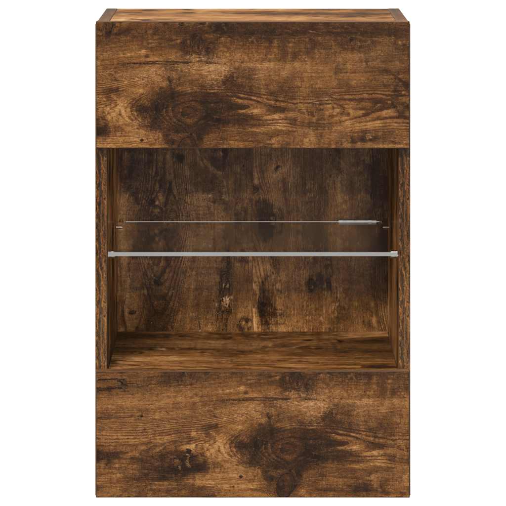 Comode de perete cu lumini LED pentru TV, 2 buc. stejar fumuriu, 40x30x60,5cm GartenMobel Dekor