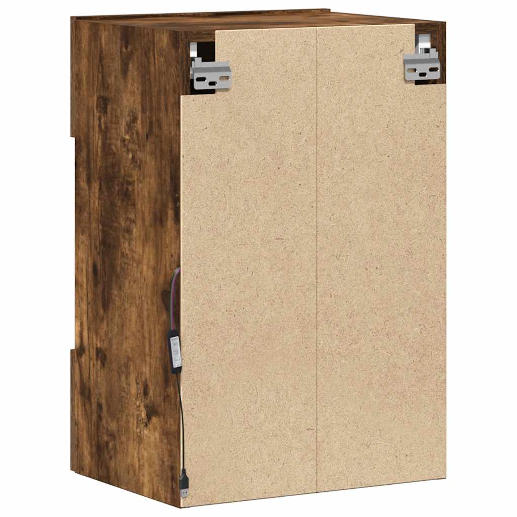 Comode de perete cu lumini LED pentru TV, 2 buc. stejar fumuriu, 40x30x60,5cm GartenMobel Dekor